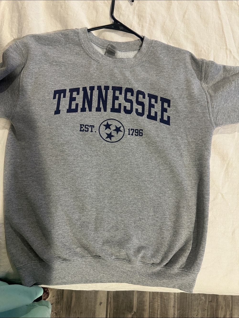 Gildan Gray Crewneck Sweatshirt with Navy Tennessee Logo